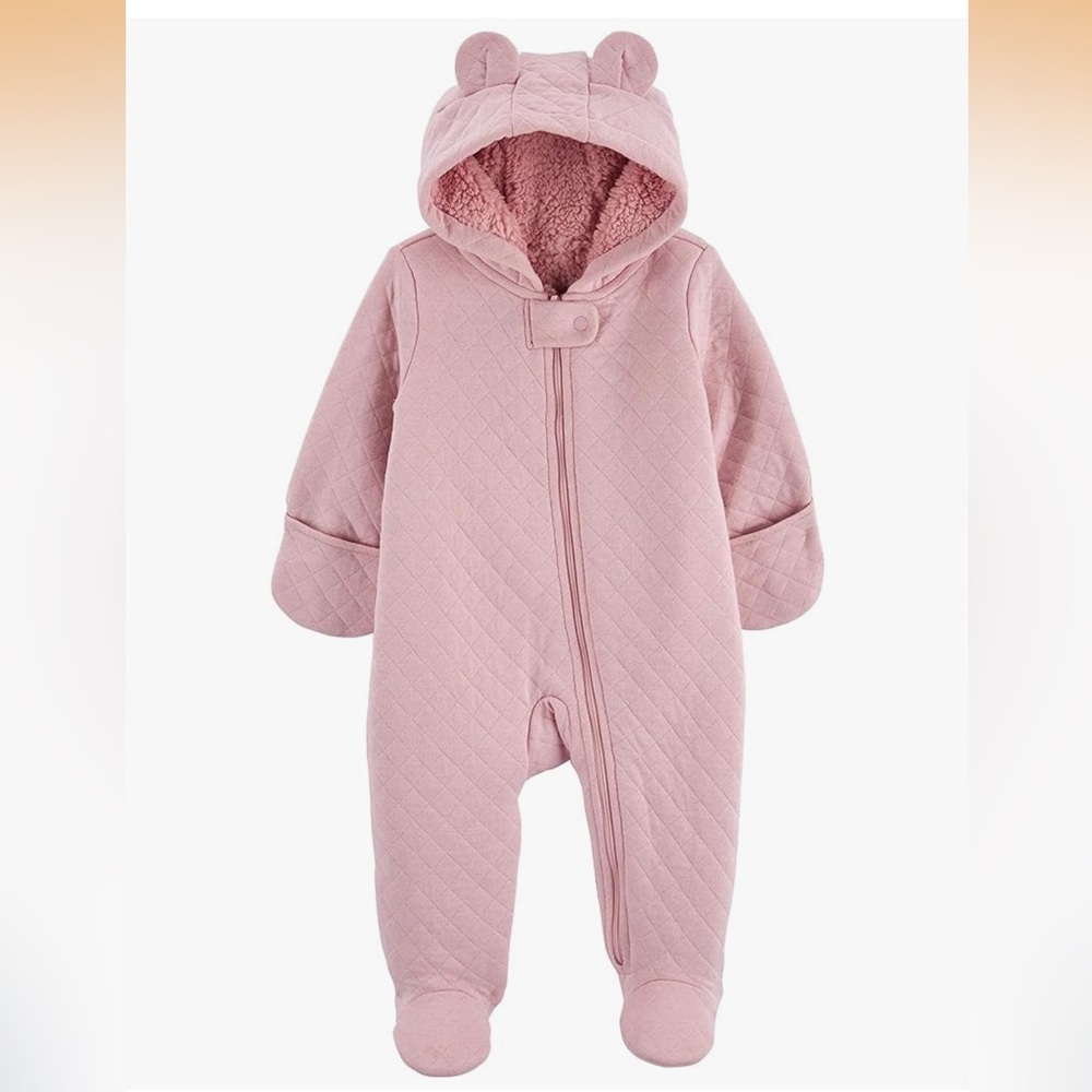Simple Joys Baby Pink Quilted Bear Jumpsuit